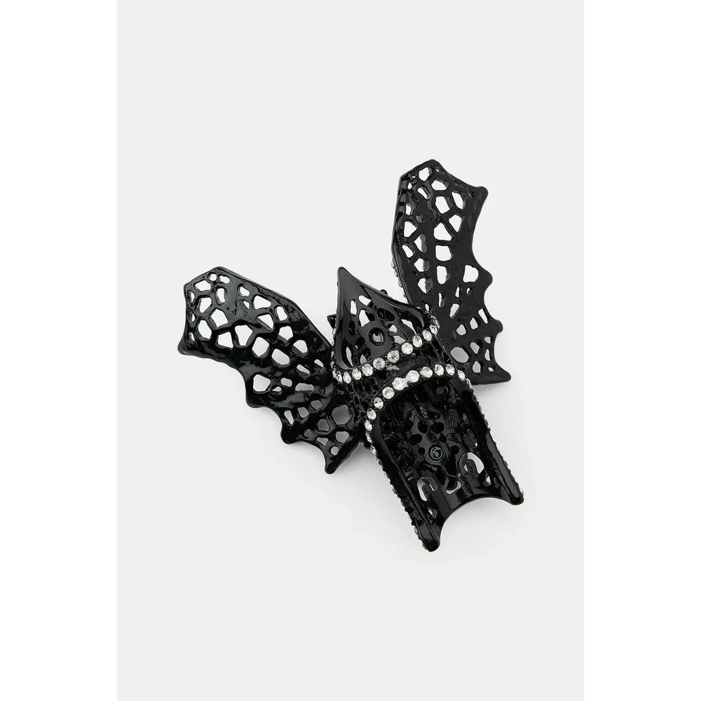 Bat Rhinestone Statement Ring‎ Sz S Black Crystal Gothic Halloween Cocktail Ring